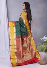 Cross Bottle Green Pure Kanjivaram Silk Saree with Blouse Piece - Adi Akshoy & Co.