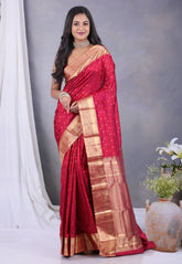 Hot Pink Pure Kanjivaram Silk Saree with Blouse Piece - Adi Akshoy & Co.