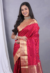 Hot Pink Pure Kanjivaram Silk Saree with Blouse Piece - Adi Akshoy & Co.