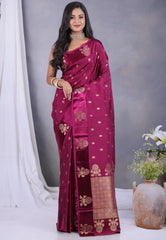 Magenta Mashru Silk Saree with Blouse Piece - Adi Akshoy & Co.