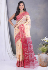 Tussar Colour Dhakai Jamdani Cotton Saree without Blouse Piece - Adi Akshoy & Co.