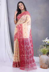 Tussar Colour Dhakai Jamdani Cotton Saree without Blouse Piece - Adi Akshoy & Co.