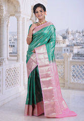 Sea Green Kanjivaram Silk Saree with Blouse Piece - Adi Akshoy & Co.