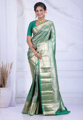 Sea Green Kanjivaram Silk Saree with Blouse Piece - Adi Akshoy & Co.