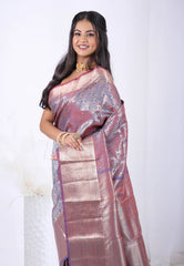 Purple Cross Colour with Zari work Kanjivaram Silk Saree with Blouse Piece – Adi Akshoy & Co.