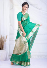 Sea Green Pure Kora Silk Saree with Blouse Piece - Adi Akshoy & Co.