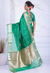 Sea Green Pure Kora Silk Saree with Blouse Piece - Adi Akshoy & Co.