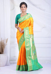 Yellow Pure Paithani Silk Saree With Blouse Piece - Adi Akshoy & Co.