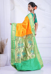 Yellow Pure Paithani Silk Saree With Blouse Piece - Adi Akshoy & Co.