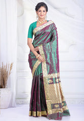 Cross Bottle Green Colour Pure Katan Silk Saree with Blouse Piece - Adi Akshoy & Co.
