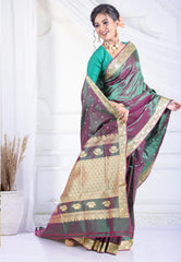 Cross Bottle Green Colour Pure Katan Silk Saree with Blouse Piece - Adi Akshoy & Co.