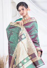 Cross Bottle Green Colour Pure Katan Silk Saree with Blouse Piece - Adi Akshoy & Co.