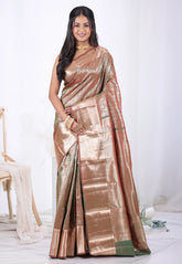 Rama Green Cross Colour with Zari work Kanjivaram Silk Saree with Blouse Piece – Adi Akshoy & Co.
