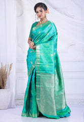 Cross Sea Green Pure Kanjivaram Silk Saree with Blouse Piece - Adi Akshoy & Co.