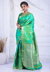 Cross Sea Green Pure Kanjivaram Silk Saree with Blouse Piece - Adi Akshoy & Co.