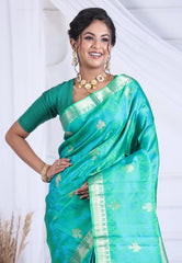 Cross Sea Green Pure Kanjivaram Silk Saree with Blouse Piece - Adi Akshoy & Co.
