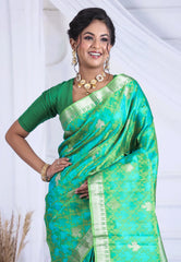 Cross Sea Green Pure Kanjivaram Silk Saree with Blouse Piece - Adi Akshoy & Co.