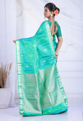 Cross Sea Green Pure Kanjivaram Silk Saree with Blouse Piece - Adi Akshoy & Co.