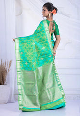 Cross Sea Green Pure Kanjivaram Silk Saree with Blouse Piece - Adi Akshoy & Co.