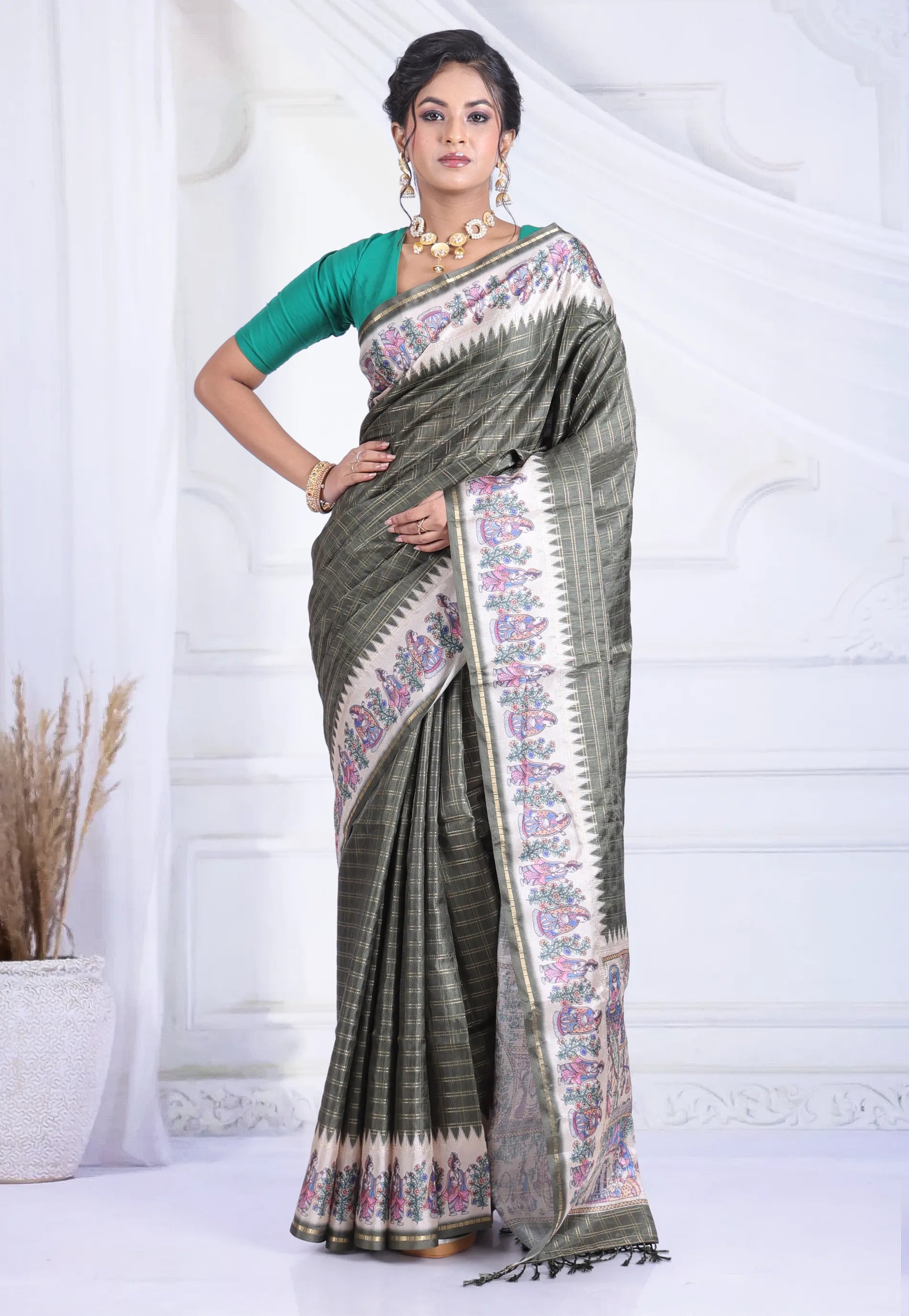 Grey Tussar Silk Saree with Blouse Piece - Adi Akshoy & Co.