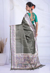 Grey Tussar Silk Saree with Blouse Piece - Adi Akshoy & Co.
