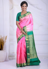 Pink Pure Kanjivaram Silk Saree with Blouse Piece - Adi Akshoy & Co.