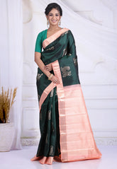 Emerald Green Pure Kanjivaram Silk Saree with Blouse Piece - Adi Akshoy & Co.