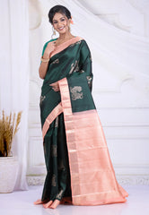 Emerald Green Pure Kanjivaram Silk Saree with Blouse Piece - Adi Akshoy & Co.