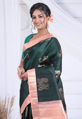 Emerald Green Pure Kanjivaram Silk Saree with Blouse Piece - Adi Akshoy & Co.