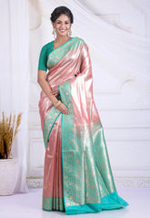 Pink Tissue Silk Saree with Blouse Piece - Adi Akshoy & Co.