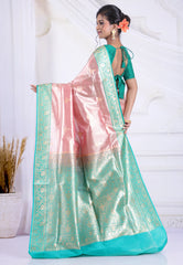 Pink Tissue Silk Saree with Blouse Piece - Adi Akshoy & Co.