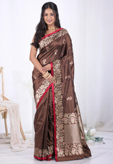 Brown Pure Katan Silk Saree with Blouse Piece – Adi Akshoy & Co.
