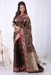 Brown Pure Katan Silk Saree with Blouse Piece – Adi Akshoy & Co.