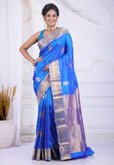 Royal Blue Pure Kanjivaram Silk Saree with Blouse Piece - Adi Akshoy & Co.