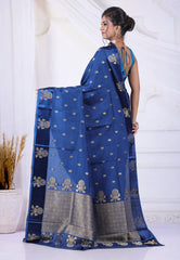 Navy Blue Mashru Silk Saree with Blouse Piece - Adi Akshoy & Co.