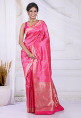 Rani Pink Pure Katan Silk Saree with Blouse Piece - Adi Akshoy & Co.