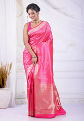 Rani Pink Pure Katan Silk Saree with Blouse Piece - Adi Akshoy & Co.