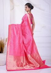 Rani Pink Pure Katan Silk Saree with Blouse Piece - Adi Akshoy & Co.