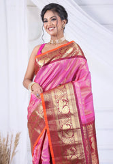 Pink Pure Gadwal Silk Saree With Blouse Piece - Adi Akshoy & Co.