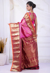 Pink Pure Gadwal Silk Saree With Blouse Piece - Adi Akshoy & Co.