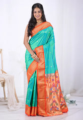 Cross Green Pure Paithani Silk Saree With Blouse Piece – Adi Akshoy & Co.