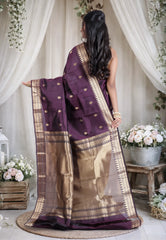 Deep Magenta Pure Kanjivaram Silk Saree with Blouse Piece - Adi Akshoy & Co.