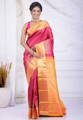 Hot Pink Pure Kanjivaram Silk Saree with Blouse Piece - Adi Akshoy & Co.