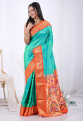 Cross Green Pure Paithani Silk Saree With Blouse Piece – Adi Akshoy & Co.