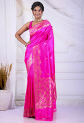 Vibrant Rani Pink Pure Katan Silk Saree with Blouse Piece - Adi Akshoy & Co.