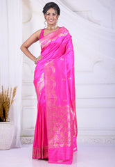 Vibrant Rani Pink Pure Katan Silk Saree with Blouse Piece - Adi Akshoy & Co.