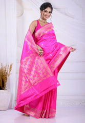 Vibrant Rani Pink Pure Katan Silk Saree with Blouse Piece - Adi Akshoy & Co.