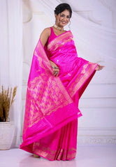 Vibrant Rani Pink Pure Katan Silk Saree with Blouse Piece - Adi Akshoy & Co.