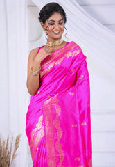 Vibrant Rani Pink Pure Katan Silk Saree with Blouse Piece - Adi Akshoy & Co.