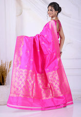 Vibrant Rani Pink Pure Katan Silk Saree with Blouse Piece - Adi Akshoy & Co.